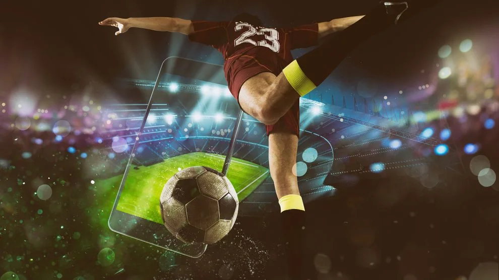 Layar pertandingan langsung dengan informasi skor olahraga